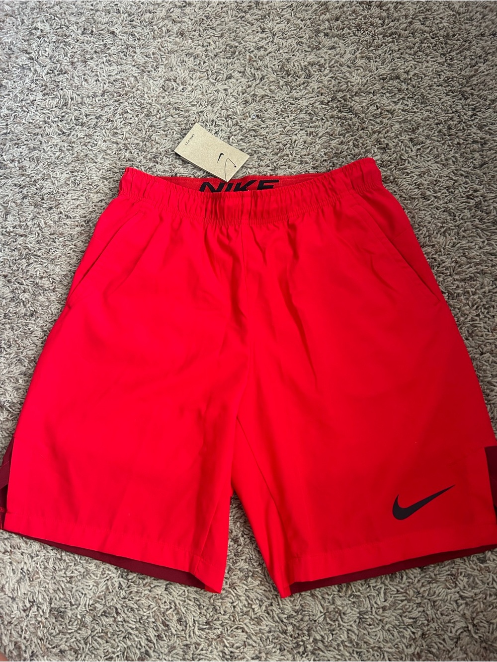 Nike Men’s Bright Red Athletic Shorts with Black Swoosh